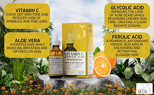 Medix 5.5 Vitamin C Serum with Glycolic Acid, Ferulic Acid and Lactic Acid. Skin Face Serum for Dark Spots, Wrinkles, Skin Discoloration, and Dry