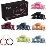 CLIPXY Premium Claw Clips – Set of 10 Pcs Hair Claw Clip with Hair Bands – Sturdy and Durable Hair Clips Women – 3.6 Inch Matte Coated Hair Claw