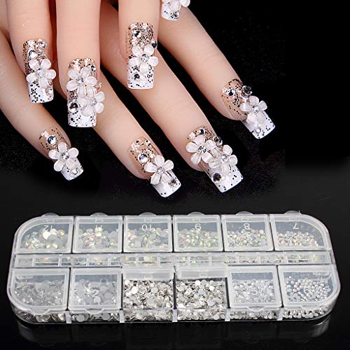 Rhinestones 1500 Pieces in 6 Sizes Crystal Nail Gems Nail Art Accessories Rhinestones with 1 Pick Up Tweezer and 3 Rhinestone Picker Dotting Pen