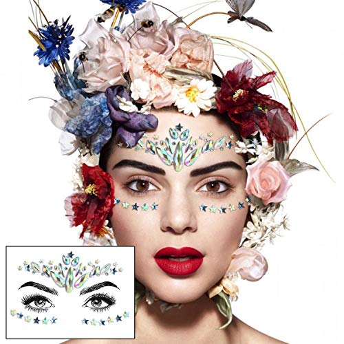 URAQT Face Gems Glitter, 6 Pcs Rhinestone Face Glitter, Crystals Face Stickers for Eyes, Self-Adhesive Body Temporary Tattoos for Party, Rave Fes