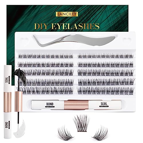 Lanciley Individual Lashes 45 Clusters Lashes CC Curl DIY Eyelash Extension Kit at Home for Make-up Beginner False Eyelashes with Eyelash Glue Tw