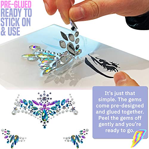 Face Gems 8 Pack (UK COMPANY) Face Stickers Festival Accessories for Kids Stick On