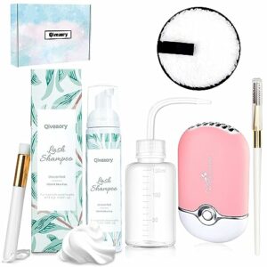 120ml/4.04fl.oz Eyelash Extension Cleanser, Lash Shampoo for Eyelash Extension Eyelash Brush with Cap Lash Fan Mascara Brush Wash Bottle Reusable