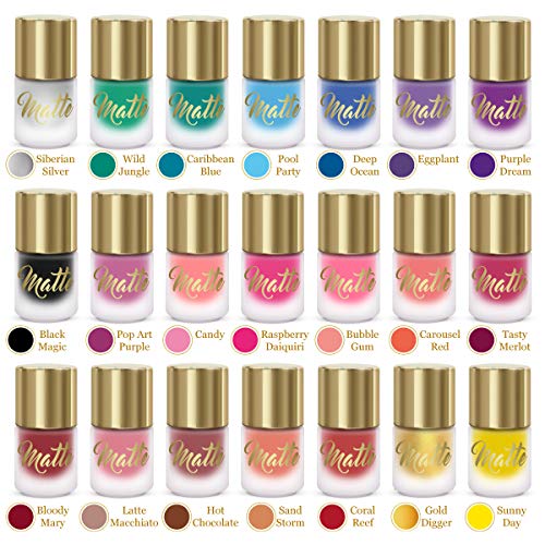 Beauty4Britain Matte Nail Polish Set 21 Nail Polish 21 Different Shades Luxury Black & Gold Box Non-Gel