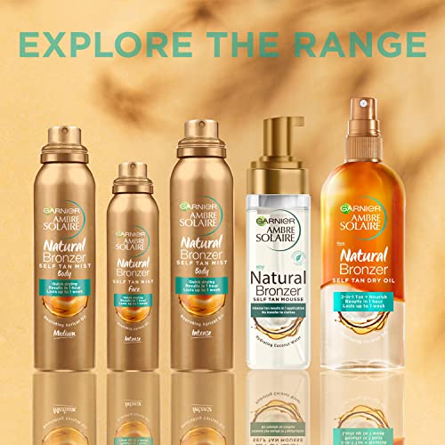 Garnier Ambre Solaire Natural Bronzer Quick Drying Body Self Tan Mist, Medium, Intense & Streak Free Fake Tan, Lasts Up to 1 week, Approved by Cu