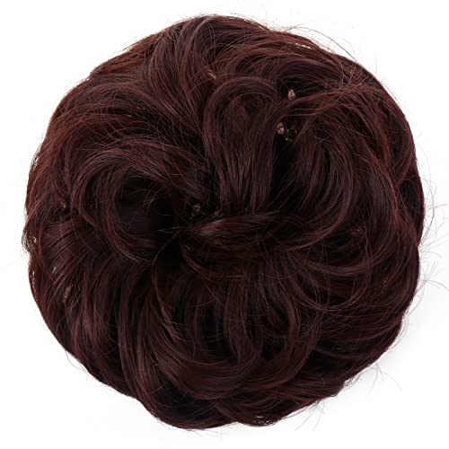 JJstar Messy Hair Bun Curly Wavy Hair Scrunchies Accessories Pieces for Women Girls Synthetic Hair Chignons (Dark Brown)