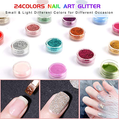 Acrylic Nail Art kit With UV Lamp, Acrylic Glitter Powder with Acrylic Liquid Monomer and Basic Nail Art Tools Professional Acrylic Nails Extensi
