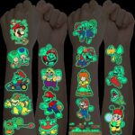 Luminous Super Mario Tattoos for Kids 12 Sheets,Cute Mario Temporary Childrens Tattoos Stickers,Glow Transfer Tattoos for Children Party Bag Fill