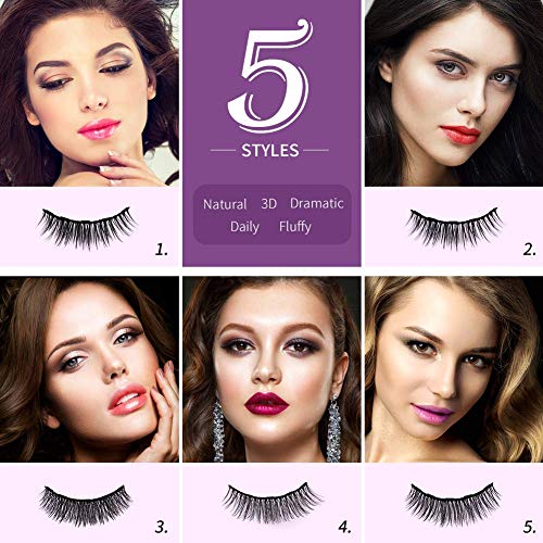 Magnetic Eyelashes with Eyeliner,2 Tubes of Magnetic Eyeliner and Updated 5 Pairs Magnetic Eyelashes Natural Look, Reusable Magnetic Lashes with