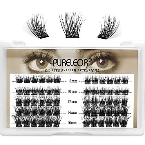 PURELEOR Individual Lashes Cluster Lashes Pack for Manga Lashes DIY Eyelash Extension Reusable 3D Individual Eyelashes Natural Long 60pcs(8-16mm