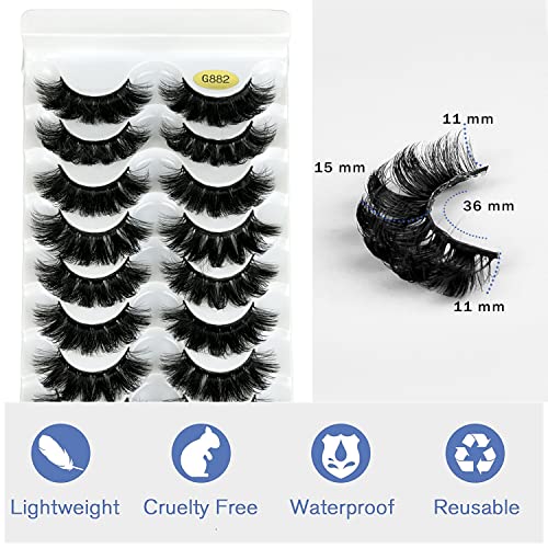 KOKAY False Eyelashes Russian Strip Lashes Faux Mink Lashes 8 Pairs DD Curl, Reusable Fluffy 3D Fake Eyelashes Thick Soft Waterproof for Gift (K0