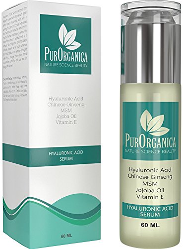 PurOrganica Hyaluronic Acid Face Serum - Huge 60 ML Bottle - The Best Anti Ageing & Anti Wrinkle Serum - This Premium Organic Serum Will Plump, H