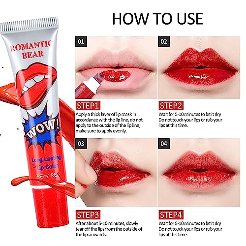 peel off lip stain, 6 pcs lip stain peel off, Tattoo Magic Color Lip Gloss Sets, 6 Colors, Lip Stain for Women Colorful Glossy Lipstick Waterproo