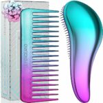 Detangle Hair Brush and Wide Tooth Comb Set Easy to Hold Detangler Hairbrush and Detangling Comb for Women and Kids for Wet or Dry, Fine, Curly,