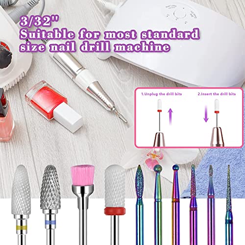 Cuticle Drill Bit, MORGLES Ceramic Nail Drill Bits 10 Pcs E File Bits 3/32" for Electric Manicure Pedicure Nail Drill, for Acrylic Gel Nails