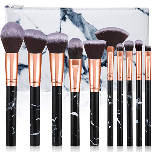 Makeup Brushes 10Pcs Marble Makeup Brush Set Foundation Powder Blush Blending Eyeshadow Brushes Sets