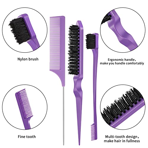 Fuyamp 3 Packs Slick Brush Set Teasing Brush Set, Plastic Bristle Hair Brush Teasing Comb Edge Hair Brush Grooming Combs Sturdy Rat Tail Comb Dou