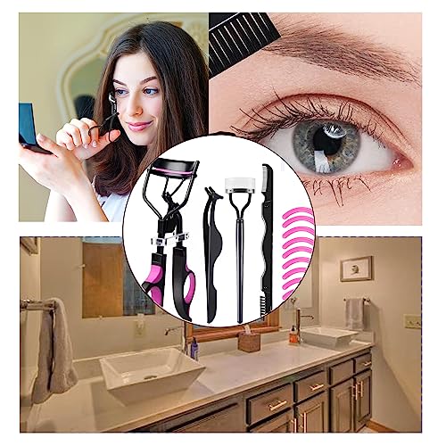 Eyelash Curler, 4 in 1 Lash Curler Kit,Black Eyelash Curler, Eyebrow Comb Easy to Use Cosmetic Tool for Long Lasting Curled Lashes Built in Separ