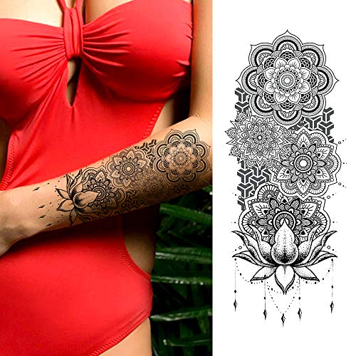 LAROI 10 Sheets Black Indian Lace Temporary Tattoos Flower Mandala Flower DreamCatcher Tattoos Temporary Adults Stickers Peony Girlsboys Body Art