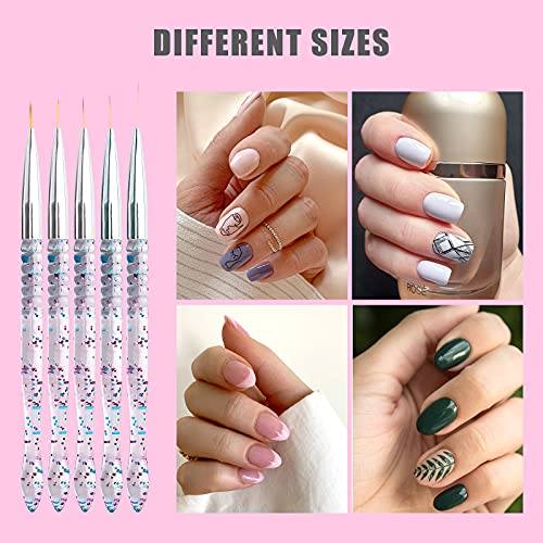 SAVITA 5pcs 7/9/11/15/20mm Fine Nail Painting Brushes, Acrylic Crystal Nail Art Liner Brush Nylon Brush Head Nails Tools for DIY Design
