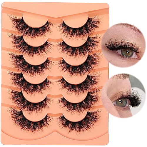 False Eyelashes Cat Eye Lashes 14mm DD Curl Russian Lashes Natural Strip Lashes Fluffy Eyelashes Russian Strip Lash Volume Fake Lashes 7 Pairs by