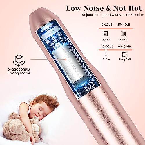 Sarmeley Electric Nail Files Professional Electric Nail Drill Set for Acrylic Gel Nails Portable Manicure Pedicure Kit with Sanding Bands, Champa