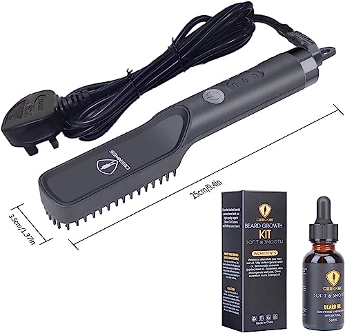 Ceenwes 3 in 1 Professional Beard Straightener with Beard Oil Beard Balm Portable Hair Straightener Brush Perfect Men Gifts for Hair Styling Men’