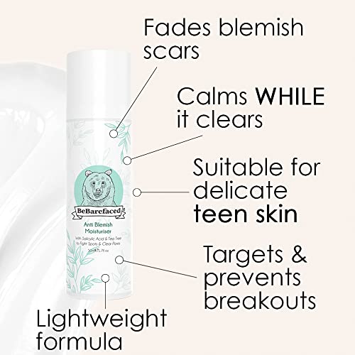 BeBarefaced Acne Treatment Acne Cream Moisturiser - Spot Cream Spot Treatment for Face with Tea Tree Oil and Salicylic Acid BHA - Anti Blemish Fa