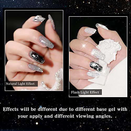 INPING Reflective Glitter Gel Nail Polish, 6 Colours Sparkly Shiny Diamond Flash In Darknight UV Polish, Sliver Gold Purple Blue Pink Green Disco