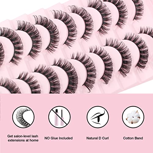 Parriparri Eyelashes Russian Strip Lashes 10 Pairs Curly False Lashes D Curl Volume Strip Lashes Natural Fluffy Thick Fake Lashes