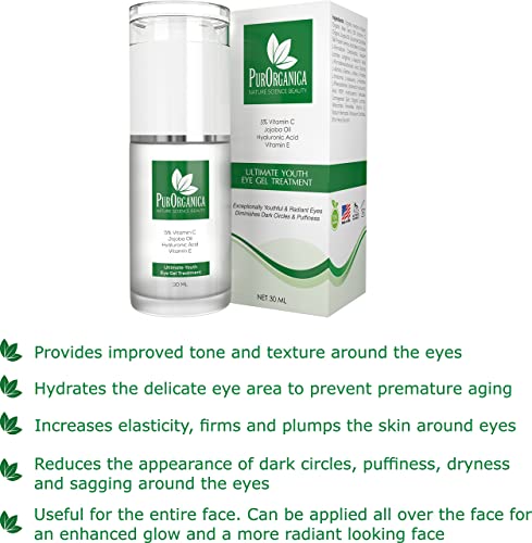 PurOrganica Eye Cream - Limited Edition - for Dark Circles, Puffiness, Eye Bags and Wrinkles – Double Sized 30ML - Organic Anti Ageing Cream with