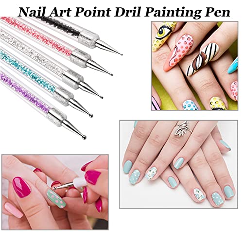 AUERVO 8PCS Nail Art Brushes, Nail Art Pens for Dotting Painting Tools Drawing Nails Brush Pen with Glitter Handle for DIY Nail Art Design