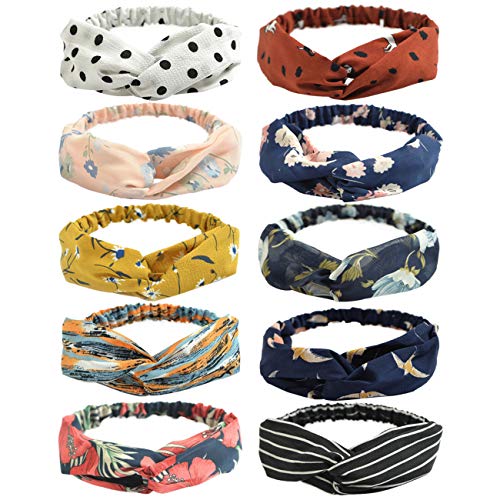 DRESHOW 10 Pieces Wide Headbands Knot Turban Headband Hair Band Elastic Hair Accessories for Women and Girls