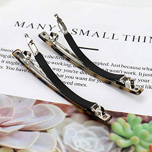 Luckycivia 2 Pack Hair Barrette, Long and Thin Handmade Celluloid Onyx Hair Clip, Elegant Automatic Hair Clip, Barrette Ponytail Holders for Wome