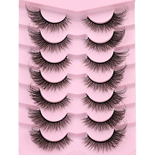 Ruairie False Eyelashes Cat Eye Lashes Fluffy Wispy Natural Eyelashes 20MM False Lashes Pack 8D Dramatic Volume Faux Mink Lashes Strip 7 Pairs
