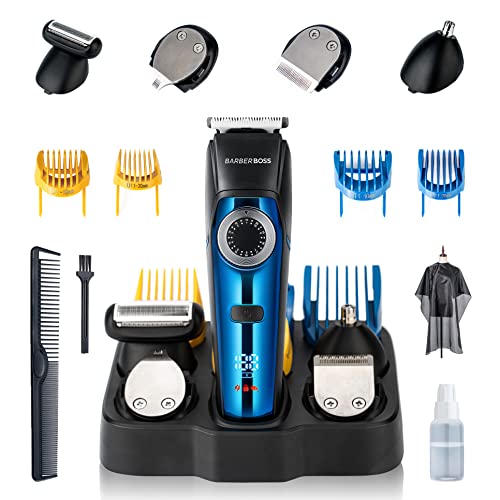 BarberBoss Beard Trimmer, Hair Clippers, Nose & Ear Trimmer, Body Groomer, Detail Trimmer 5-in-1 Grooming Kit, 39 Length Setting with Self-Sharpe