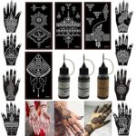 XMASIR 12 Sheets Temporary Tattoo Stencil Kit, 3 * 10ml Semi Permanent Tattoo Inks Body Paint DIY Tattoos Temp, DIY Fake Tattoo forfor Women Kids