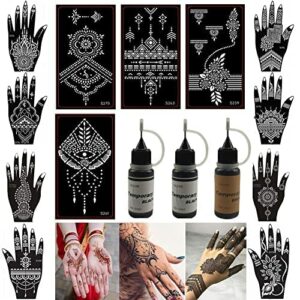 XMASIR 12 Sheets Temporary Tattoo Stencil Kit, 3 * 10ml Semi Permanent Tattoo Inks Body Paint DIY Tattoos Temp, DIY Fake Tattoo forfor Women Kids