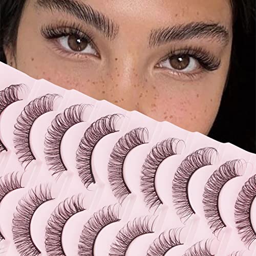 Parriparri Eyelashes Russian Strip Lashes 10 Pairs Curly False Lashes D Curl Volume Strip Lashes Natural Fluffy Thick Fake Lashes