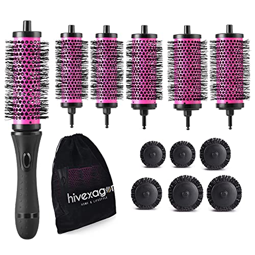 Hivexagon Round Hair Brush Set with Detachable Barrels Styling Tool,6 Barrels 1 Handle 6 Clips,3 Barrel Sizes - Small Medium Large