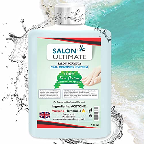 SALON ULTIMATE Professional 100% Pure Acetone Nail Polish Remover, UV/LED GEL Soak Off, Easily & Quickly Removes All Types of Nail Polish, Acryli