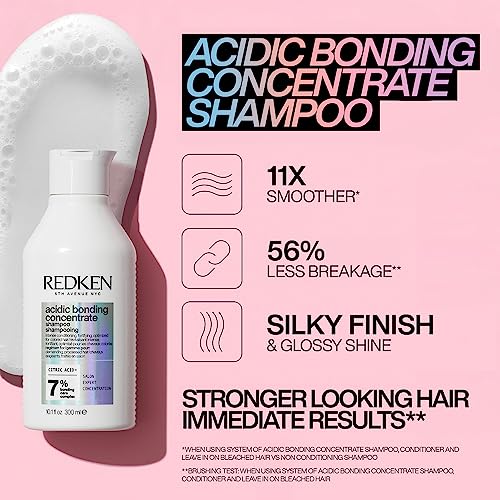 REDKEN Acidic Bonding Concentrate, Shampoo 300 ml, Conditioner 300 ml & Leave In Treatment 150 ml Set, Repairs & Protects Colour-Treated Hair, Tr