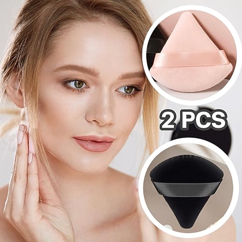 Premium Powder Puff Set Of 2, Makeup Sponge, Triangle Powder Puff Is Soft On Your Skin, Powder Puff Face Triangle Sleek Design And Finger Strap M