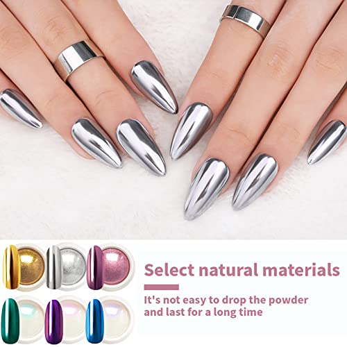 Chrome Nail Powder, 6 Jars Metallic Mirror Effect Holographic Iridescent Nail Powder Aurora Shell Chrome Powder Nail Pigment Powder Glitter Nail