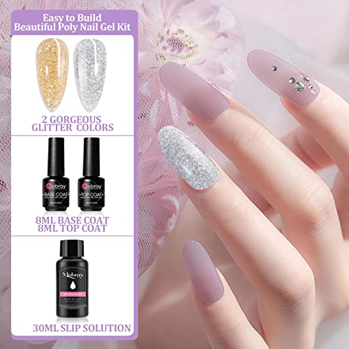Mobray Poly Nail Gel Kit 6 Colors, 15ml Black Red Extension Nail Gel Starter Professional Kit with Slip Solution, Base Top Coat and Clips