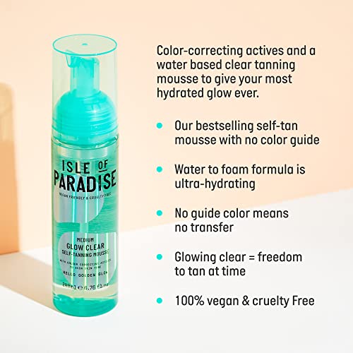 Isle of Paradise Self Tan Mousse, Medium (200 ml) Glow Clear Self Tanning Foam, Natural Ingredients & Vegan (packaging may vary)