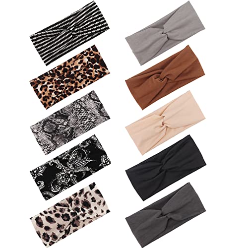 DRESHOW 10 Pieces Wide Headbands Knot Turban Headband Hair Band Elastic Hair Accessories for Women and Girls