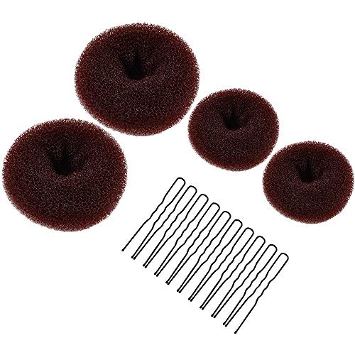 Hair Donut Brown, MORGLES 4PCS Hair Bun Donut Ballet Bun Ring Hair Bun Maker Shaper Chignon Doughnut with 10PCS Hair Pins