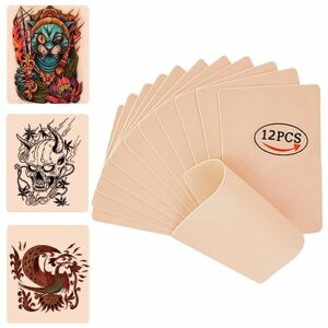 12PCS Blank Tattoo Skin Practice - 6"x8" Double Sides Tattoo Practice Skin kit Silicone Pads Tattooing Microblading Practice Skin for Beginners