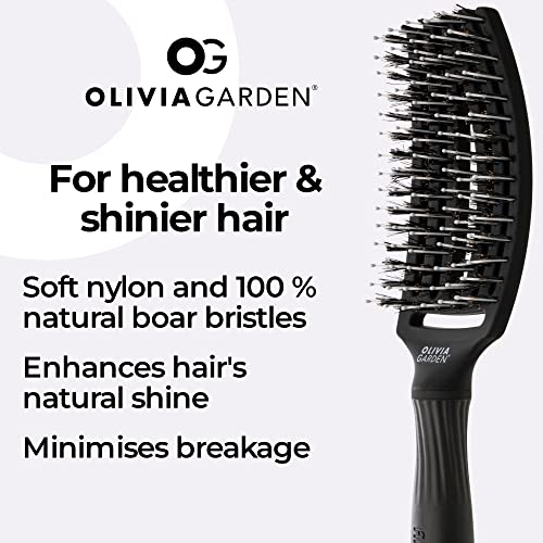 Fingerbrush Combo Medium - Styling Hair Brush for Dry & Detangled Medium Hair - Curved Head Scalp Massage - Boar & Nylon Bristles for Natural Shi